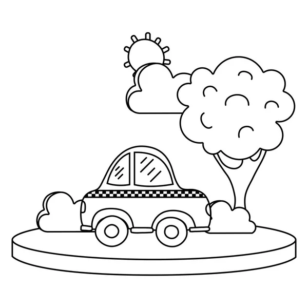Line Taxi Car Service City Tree Vector Illustration — Stock Vector