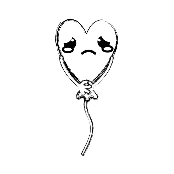 Фигура Плачущего Сердечного Шара Кавайи Векторной Иллюстрацией Рук — стоковый вектор