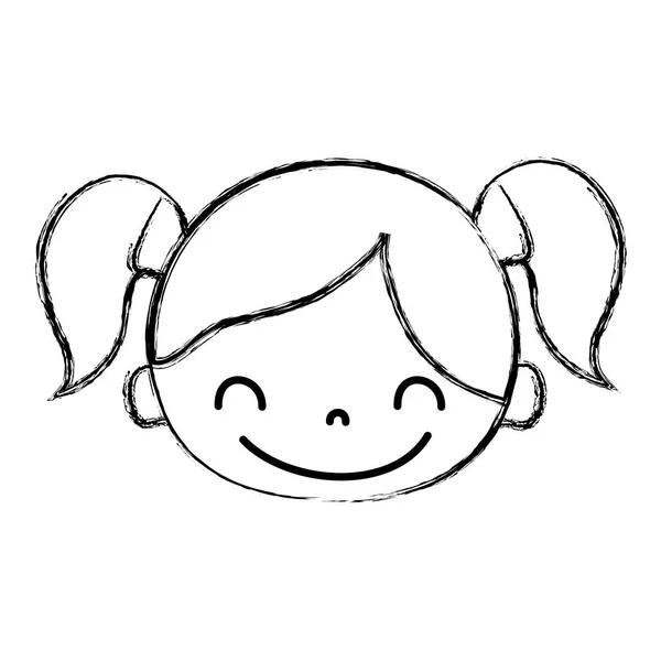 Figura Feliz Chica Cabeza Con Dos Colas Vector Pelo Ilustración — Vector de stock