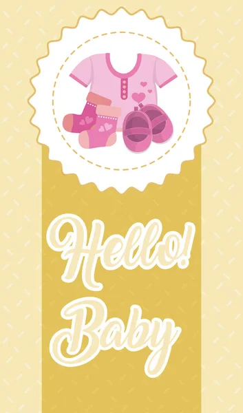 Hello Baby Shower Card Cute Cartoons Girl Vector Illustration Graphic — Stock Vector