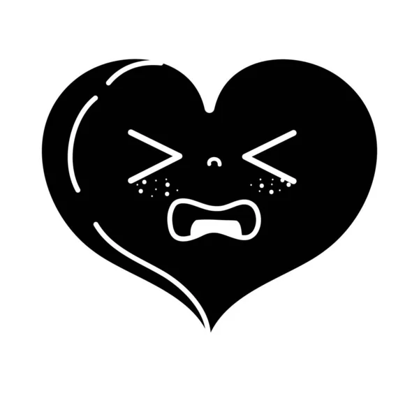 Silhouette Gaudy Heart Love Kawaii Cartoon Vector Illustration — Stock Vector