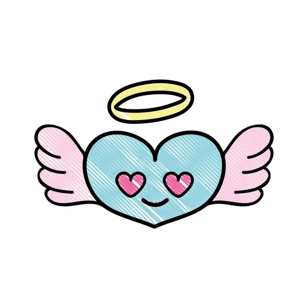 Grated Heart Angel Love Kawaii Cartoon Vector Illustration — Stock Vector