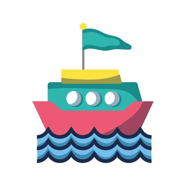旗デザインと波のベクトル図と船輸送 — ストックベクタ