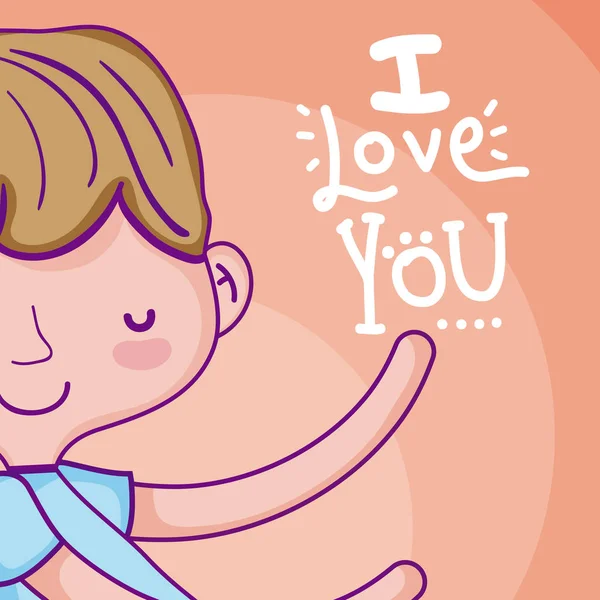 Love You Card Cute Boy Cartoon Vector Illustration Graphic Design — Stock Vector