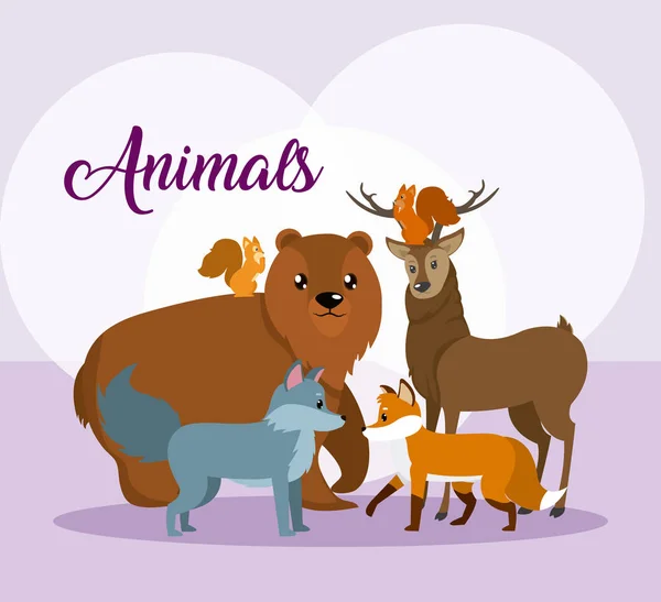 Animales Lindos Dibujos Animados Sobre Fondo Colorido Vector Ilustración Diseño — Vector de stock