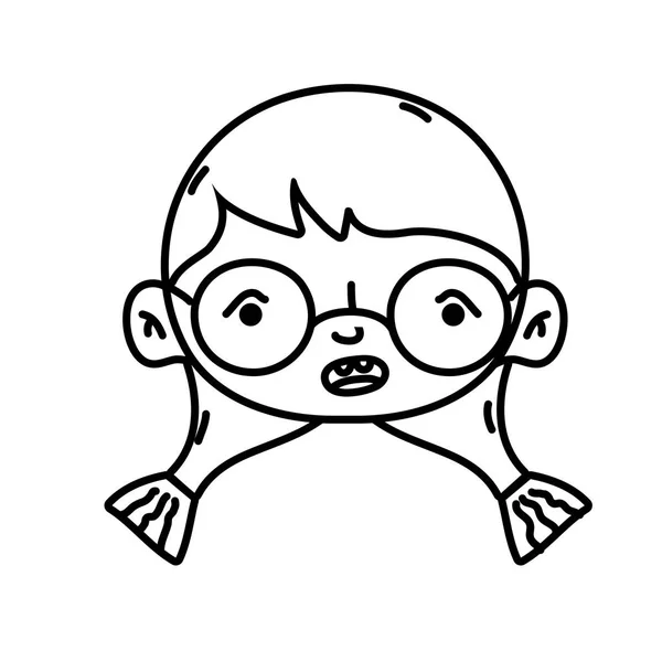 Kepala Gadis Garis Dengan Kacamata Dan Gaya Rambut Desain Vektor - Stok Vektor
