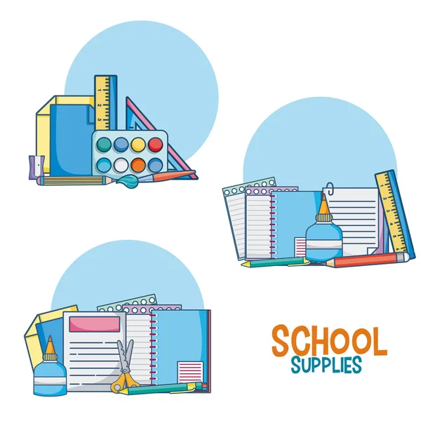 School Supplies Colorful Cartoons Vector Illustration Graphic Design — Stock Vector