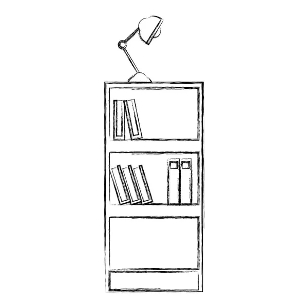 Figuur Onderwijs Boekenkast Met Boeken Desk Lamp Vectorillustratie — Stockvector
