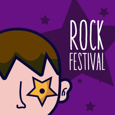 Rock Festivali adam karikatür kavramı üzerinde renkli arka plan vektör çizim grafik tasarım