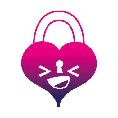 siluet mutlu kalp asma kilit kawaii şahsiyet vektör çizim