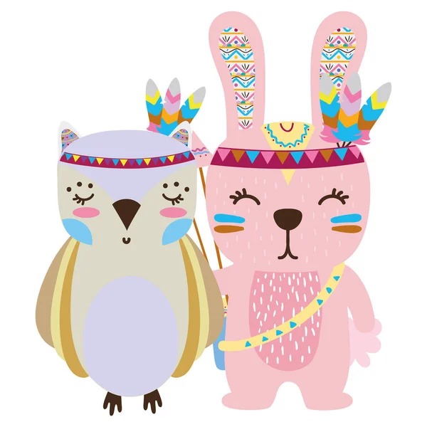 Búho Colorido Conejo Animales Con Plumas Diseño Vector Ilustración — Vector de stock