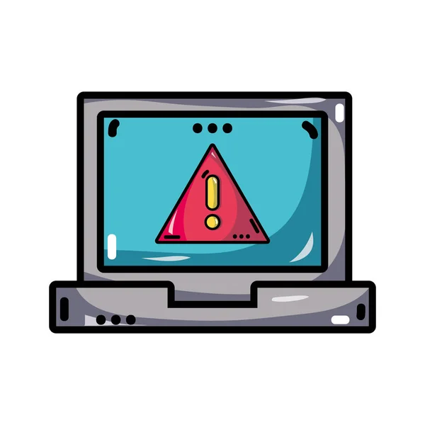 Alerta Emblema Cautela Dentro Tecnologia Laptop Vetor Ilustração — Vetor de Stock