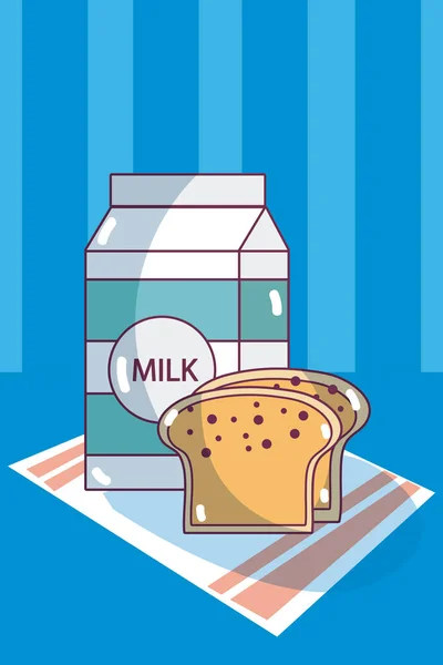 Mjölk Box Och Bröd Över Duken Vektor Illustration Grafisk Design — Stock vektor
