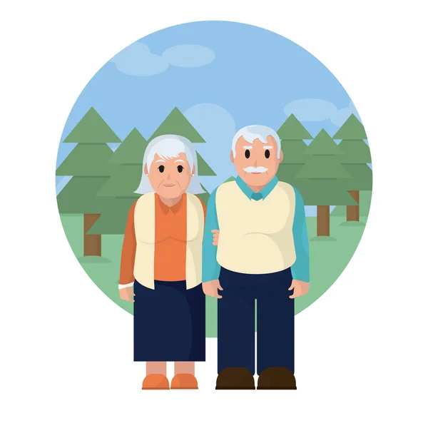 Couple Grand Parent Mignon Sur Illustration Vectorielle Parc Design Graphique — Image vectorielle