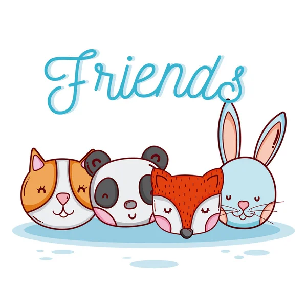 Cute Animal Friends Faces Cartoons White Background Vector Illustration Graphic — Stock Vector