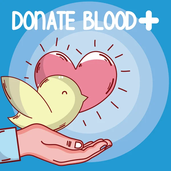 捐赠血液手与鸽子和心脏向量例证图设计 — 图库矢量图片
