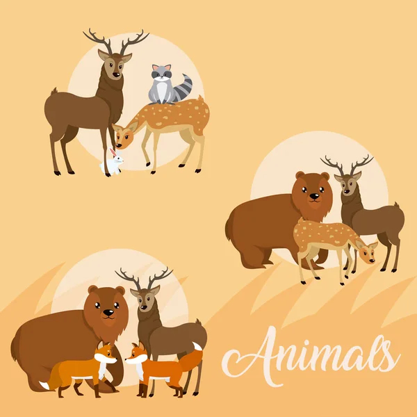 Zwierzęta Ładny Okrągły Ikony Kreskowki Nad Kolorowe Tło Wektor Ilustracja — Wektor stockowy