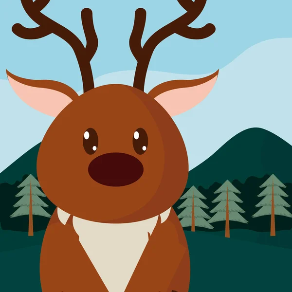鹿在森林可爱的动物动画片向量例证图设计 — 图库矢量图片