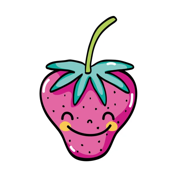 Mignon Fraise Kawaii Heureux Fruit Vecteur Illustration — Image vectorielle