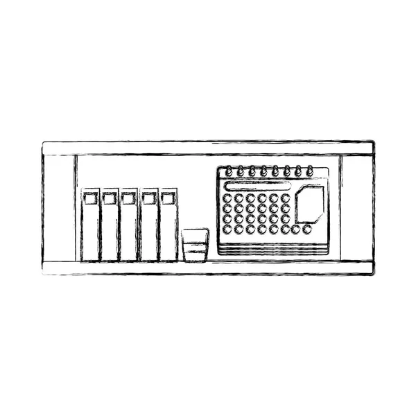 Рисунок Полки Офиса Документом Папках Векторной Иллюстрацией Календаря — стоковый вектор