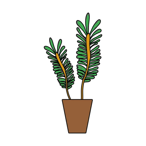 カラフルなナチュラル植物の葉で鍋の中のベクトル イラスト — ストックベクタ