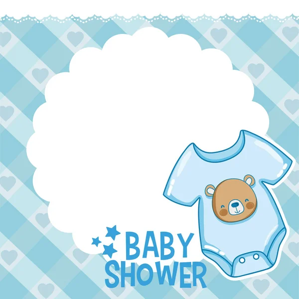 Baby Shower Tarjeta Azul Con Espacio Blanco Nota Vector Ilustración — Archivo Imágenes Vectoriales