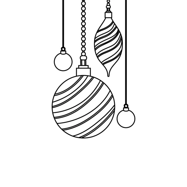 Линия Овальные Круговые Шарики Висит Украшения Рождественские Векторные Иллюстрации — стоковый вектор