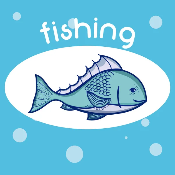 Pesce Simbolo Rotondo Sfondo Blu — Vettoriale Stock