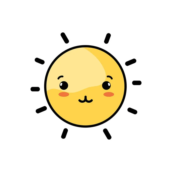 Tenero Carino Sole Kawaii Meteo Vettoriale Illustrazione — Vettoriale Stock