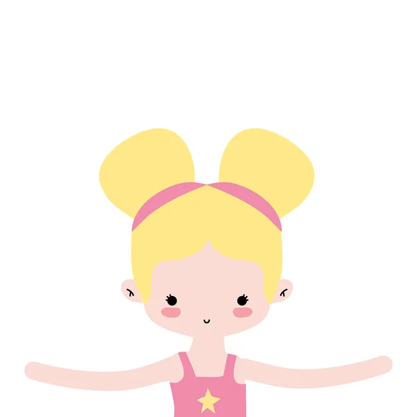 Chica Bailando Ballet Con Dos Bollos Diseño Pelo Vector Ilustración — Vector de stock