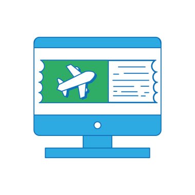 bilgisayar webside seyahat biletleri ve konumu simge vektör çizim ile