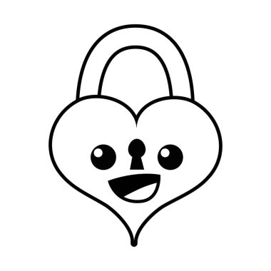 satır mutlu ve sevimli kalp asma kilit kawaii vektör çizim