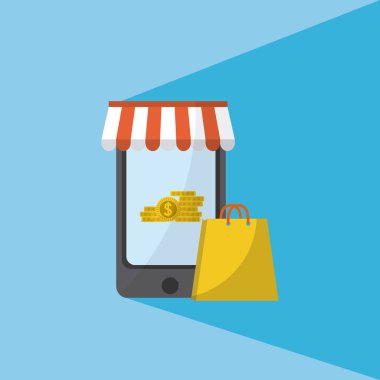 Online alışveriş ve akıllı telefon vektör çizim grafiği, pazarlama