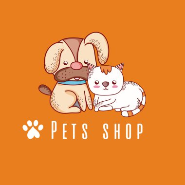 Köpek ve kedi evcil hayvan dükkanında vektör çizim grafik tasarım
