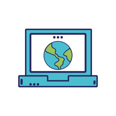 küresel dünya gezegen dizüstü bilgisayar teknoloji vektör çizim içinde