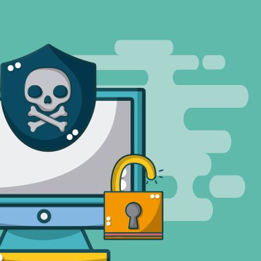 Vektör çizim grafik tasarım kalkan ve asma kilit olan bilgisayar kilidi