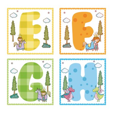 Alpahabet harf topluluğu sihirli dünya kavramı vektör çizim grafik tasarım