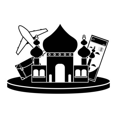 Hindistan Taj mahal kontur ve bilet vektör çizim seyahat
