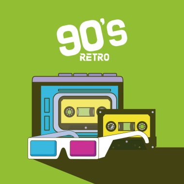 retro 90 ların çizgi film kaset ve sinema ile gözlük vektör çizim grafik tasarım