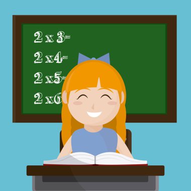 Liseli kız bir kitap vektör çizim grafik tasarım okuma oturmuş