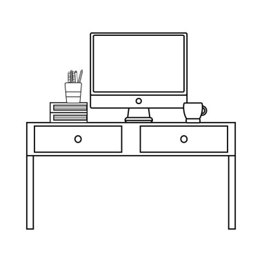 bilgisayar ekranı ve kitap vektör çizim ile ahşap Danışma Hattı