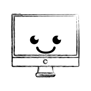 Şekil gülümseme bilgisayar ekran kawaii karikatür vektör çizim
