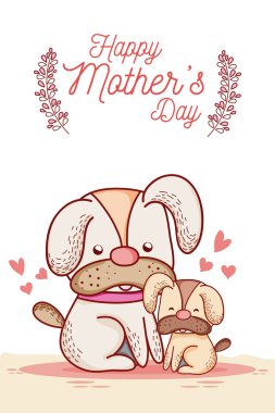 Mutlu anneler günü kartı sevimli hayvanlar çizgi film ile vektör çizim grafik tasarım