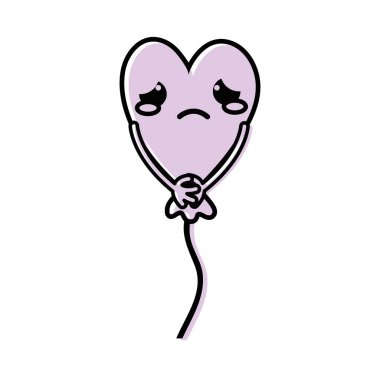 Ağlayan Kalp balon kawaii silah ile vektör çizim renk