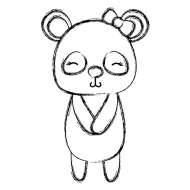 Grunge şirin ve utangaç panda kadın vahşi hayvan vektör çizim