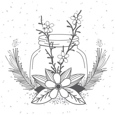 Rustik cam kavanoz yaprakları elle çizilmiş simge vektör çizim grafik tasarım ile