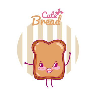 Şirin ekmek kawaii karikatür vektör çizim grafik tasarım