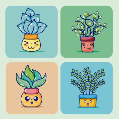 Şirin houseplants karikatür vektör çizim grafik tasarım
