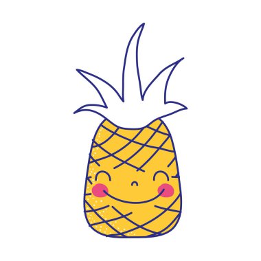 tam renkli tatlı ananas kawaii mutlu meyve vektör çizim