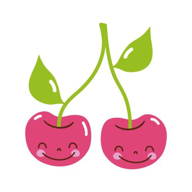 renkli sevimli cherrys kawaii mutlu meyve vektör çizim